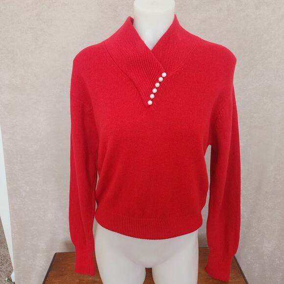 Vintage Yarn Works Red Lambswool Angora Rabbit hair Size M? Valentines Christmas - Picture 2 of 9